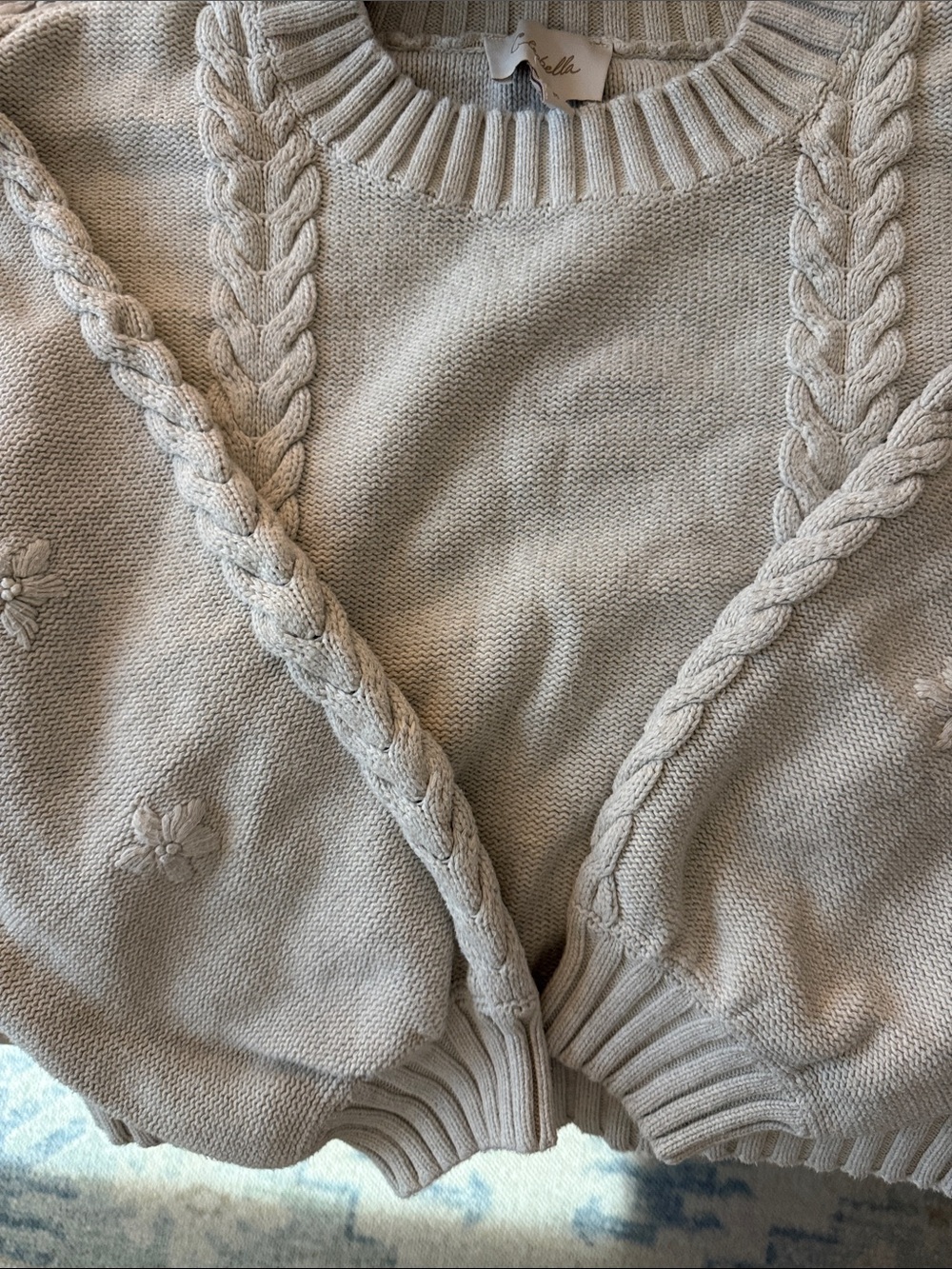 Cleobella Cable Knit Crewneck Sweater - Light Beige